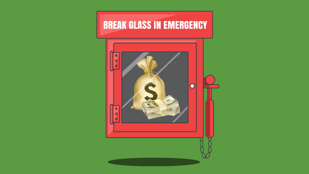 box with money that says, break glass in emergency