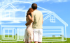 couple looking off into distance at house
